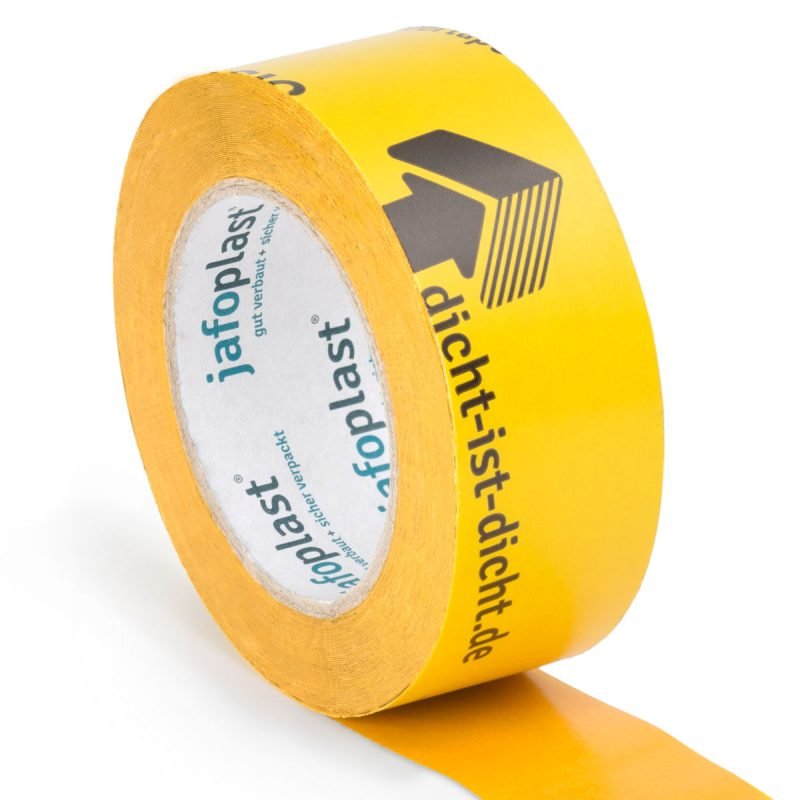 Eine abgerollte Rolle jafo® BASIC Klebeband 60 mm × 40 m auf weißem Hintergrund