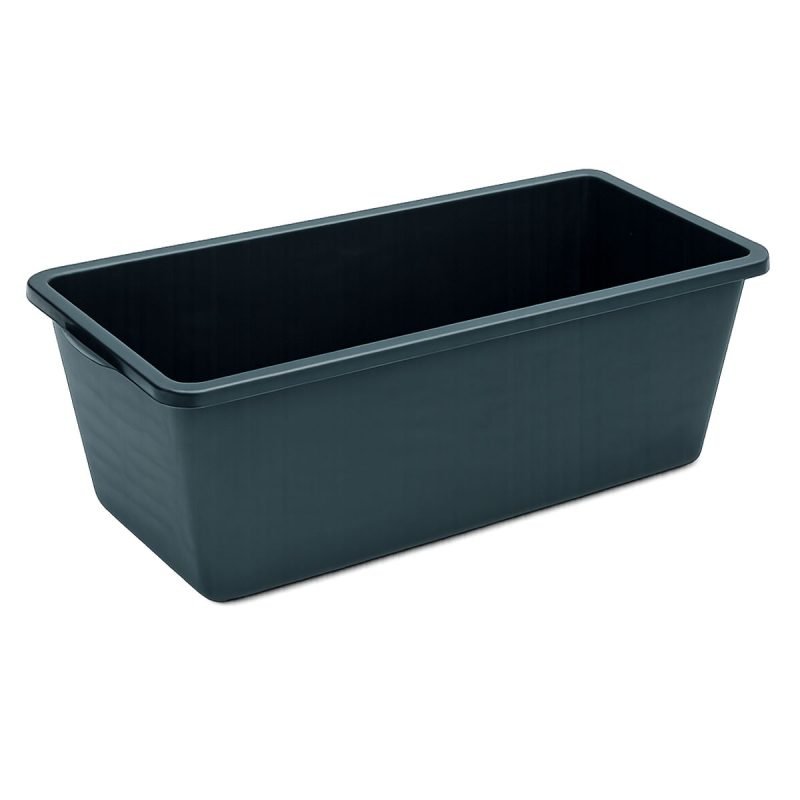 jafo Mörtelkasten schwarzer rechteckiger Kunststoffkasten mit Griffmulden freigestellt auf weißem Hintergrund