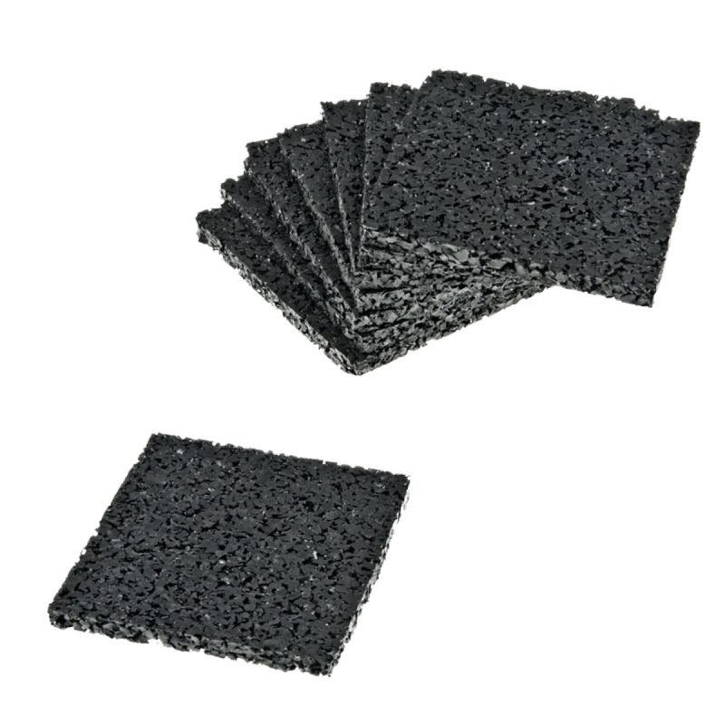 WARI Gummigranulat-Pads für Terrasse in den Größen 3 mm und 5 mm, einzeln und gestapelt dargestellt