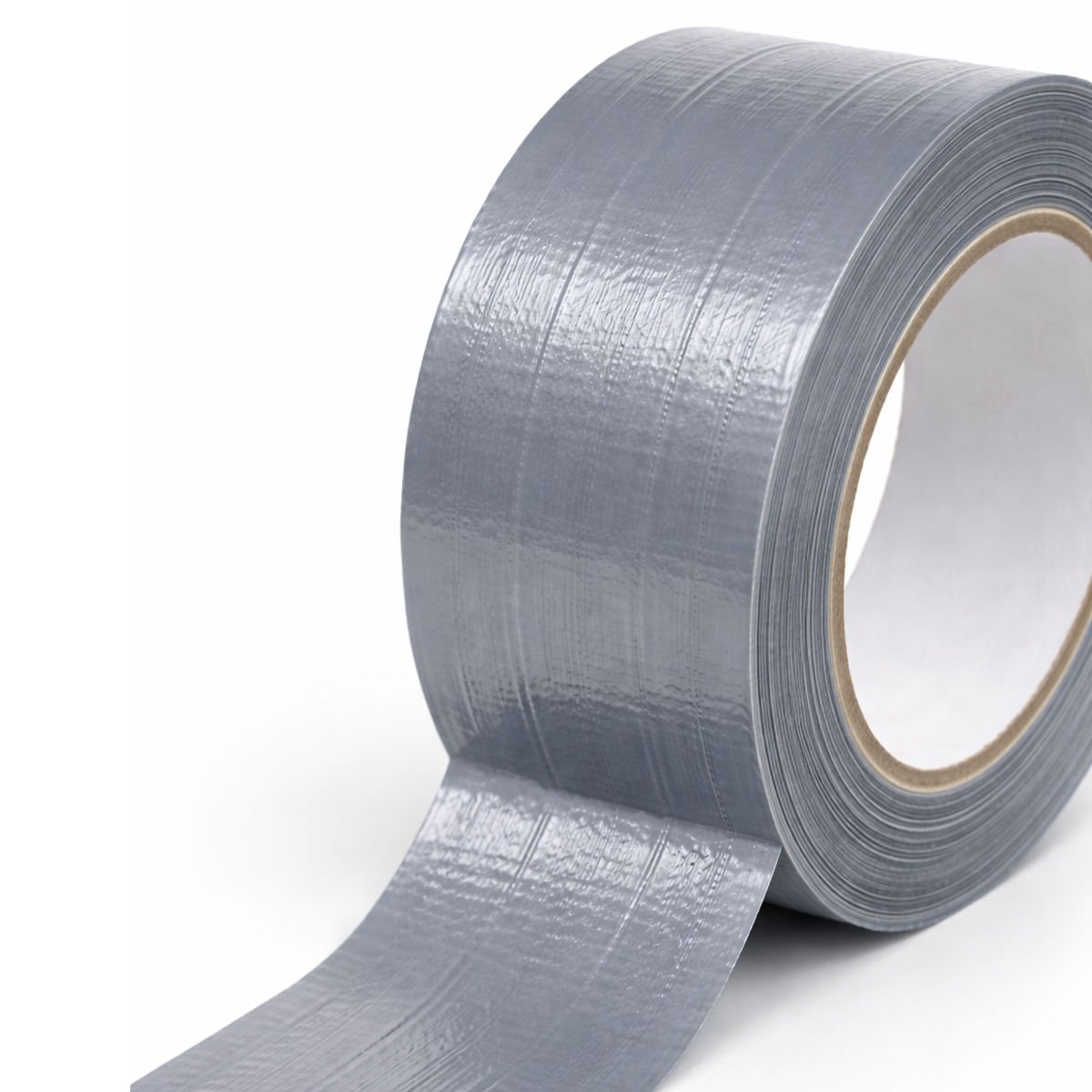 rolle jafo steinband gewebeklebeband silbergrau leicht abgerollt freigestellt auf weißem hintergrund
