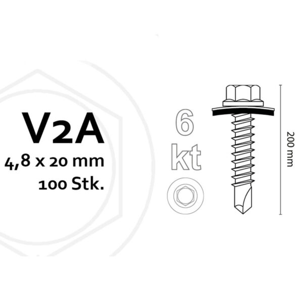 WARI Terrassenbohrschraube für Alu-UK 4,8 × 20 mm V2A Edelstahl – technische Zeichnung mit Abmessungen